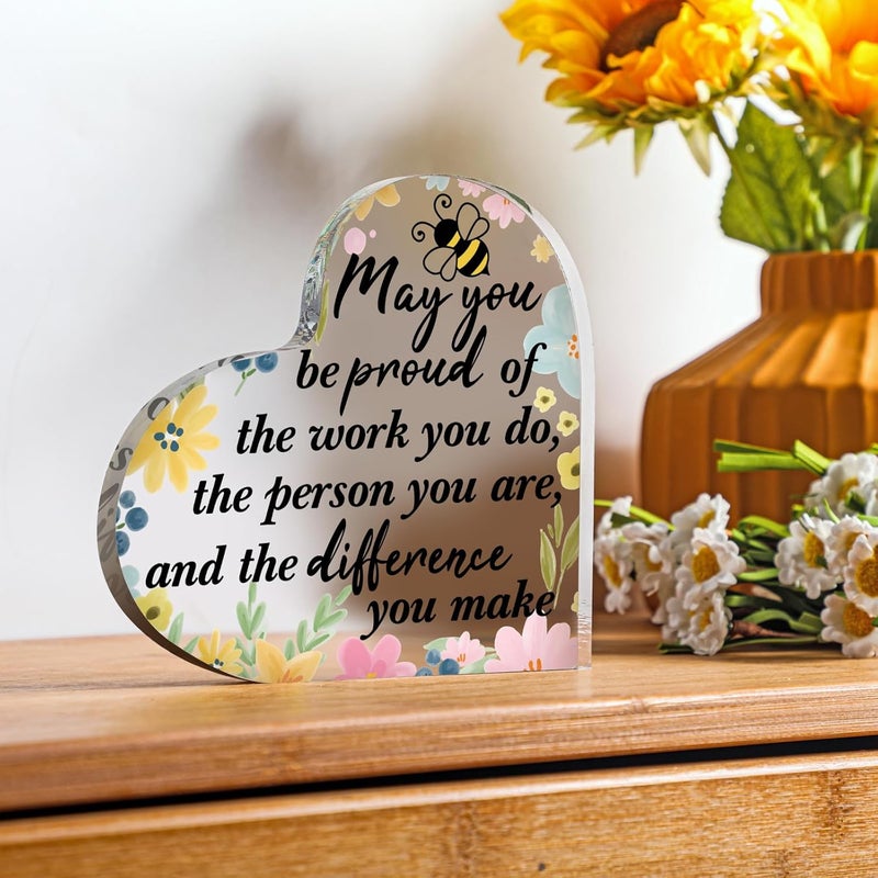 Perthlin Acrylic Teacher Appreciation Gifts for Women Teacher Christmas Gifts Thank You Teachers Gift from Student Retirement Present for Office Desk Paperweight Keepsake Decor(Heart Bee) - Image 2